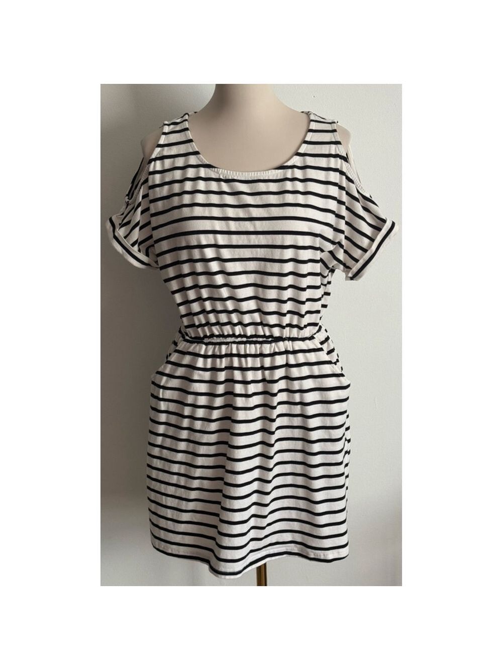 Women's She + Sky Striped Mini Dress L White Black